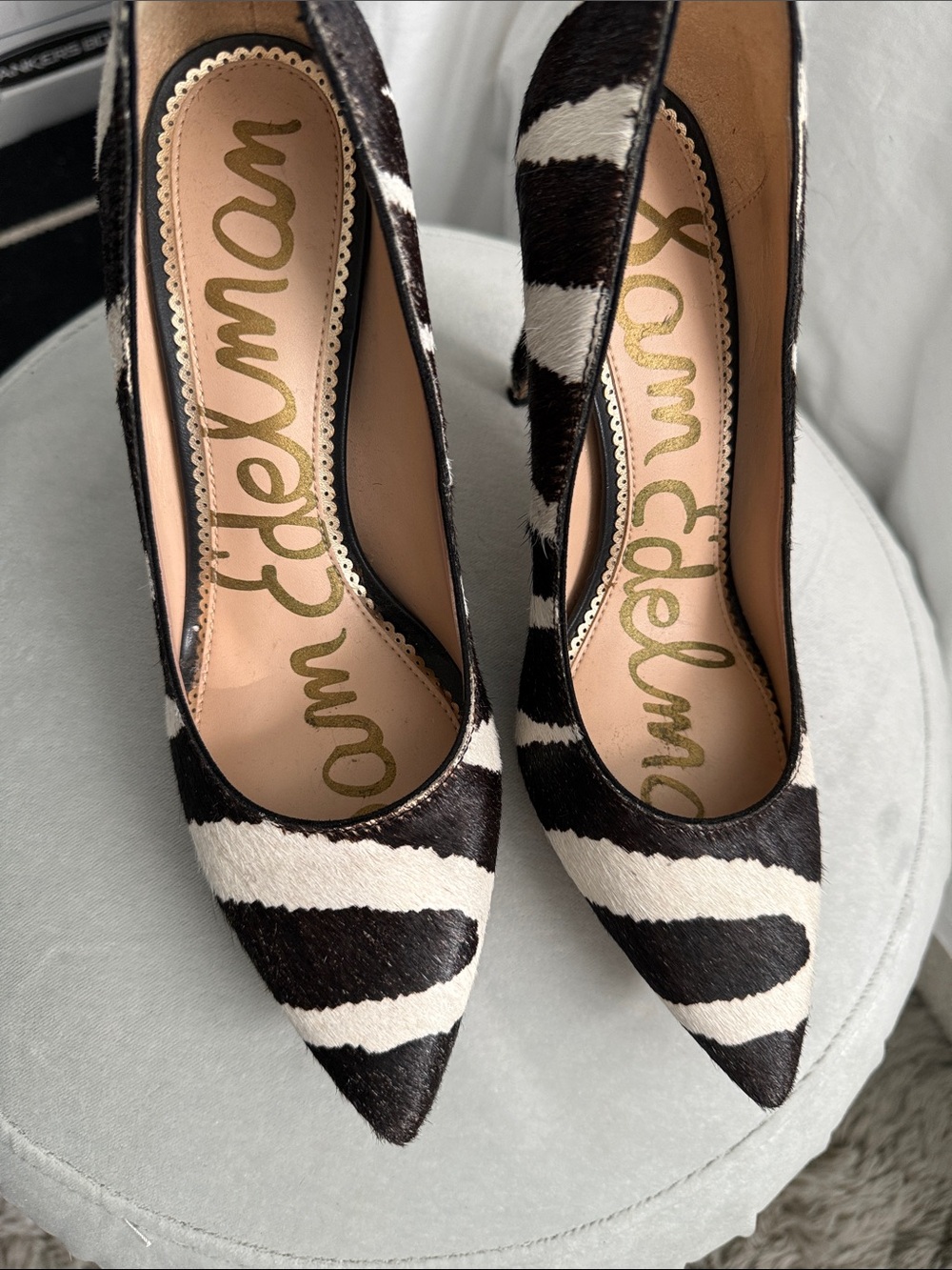 Sam Edelman Black & White Zebra Print Pointed Toe Heels - Picture 2 of 11